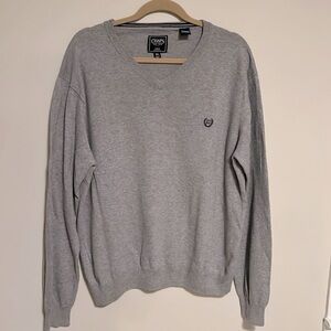 Chaps Gray Cotton Cashmere V-Neck Sweater-XL
